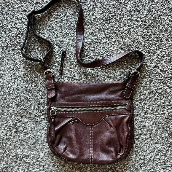 Brown Leather Fossil Crossbody Bag Adjustable Strap Preppy Streetwear Y2K - Picture 3 of 8